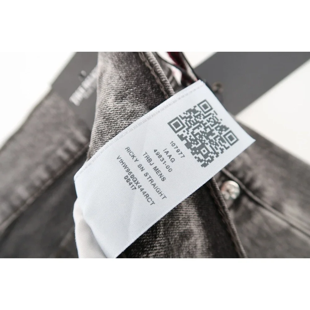 True Religion 36 Ricky Straight Bounty Gray Wash Red Stitching Denim‎ Jeans NEW